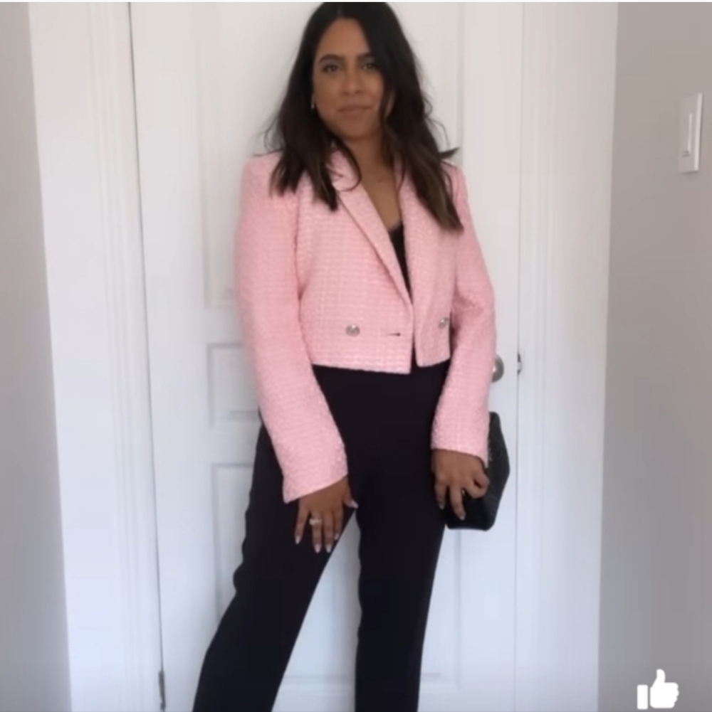 Zara Tweed Textured Cropped Blazer Pink Size XS - Picture 12 of 16